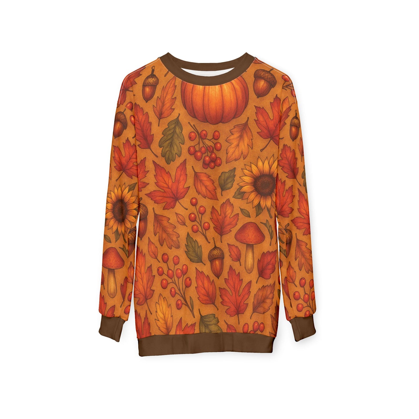 Autumn Harvest AOP Unisex Sweatshirt | Cozy Fall Leaves, Pumpkins & Sunflowers | All-Over Print | Free Worldwide Shipping