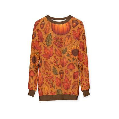 Autumn Harvest AOP Unisex Sweatshirt | Cozy Fall Leaves, Pumpkins & Sunflowers | All-Over Print | Free Worldwide Shipping