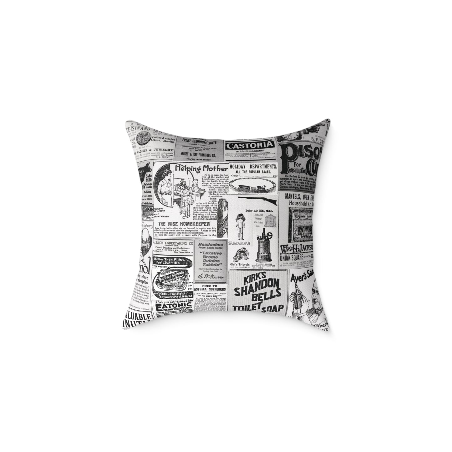 Occult Americana – 1800s Vintage Newspaper Ads Collage Art - Canvas Throw Pillow Version 2