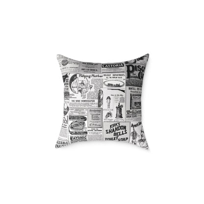 Occult Americana – 1800s Vintage Newspaper Ads Collage Art - Canvas Throw Pillow Version 2