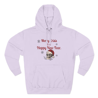 Merry Crisis & a Happy New Fear Hoodie — Gothic Christmas Skull, Premium Lane Seven Fleece (S–2XL)