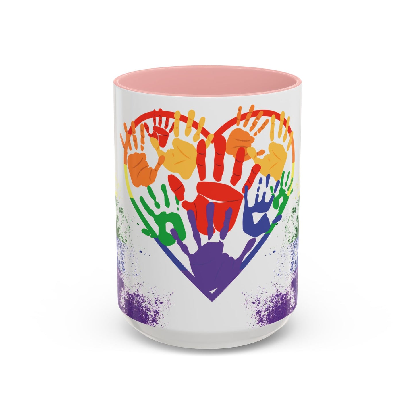 Handprint Heart Pride Mug | Rainbow Splash Ceramic Cup | 11oz & 15oz