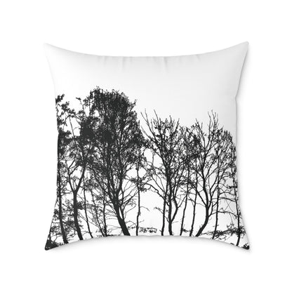 Dead Calm Treeline Silhouette Pillow – Stark Nature Accent for Lovers of the Bare & Bold - Canvas Throw Pillow