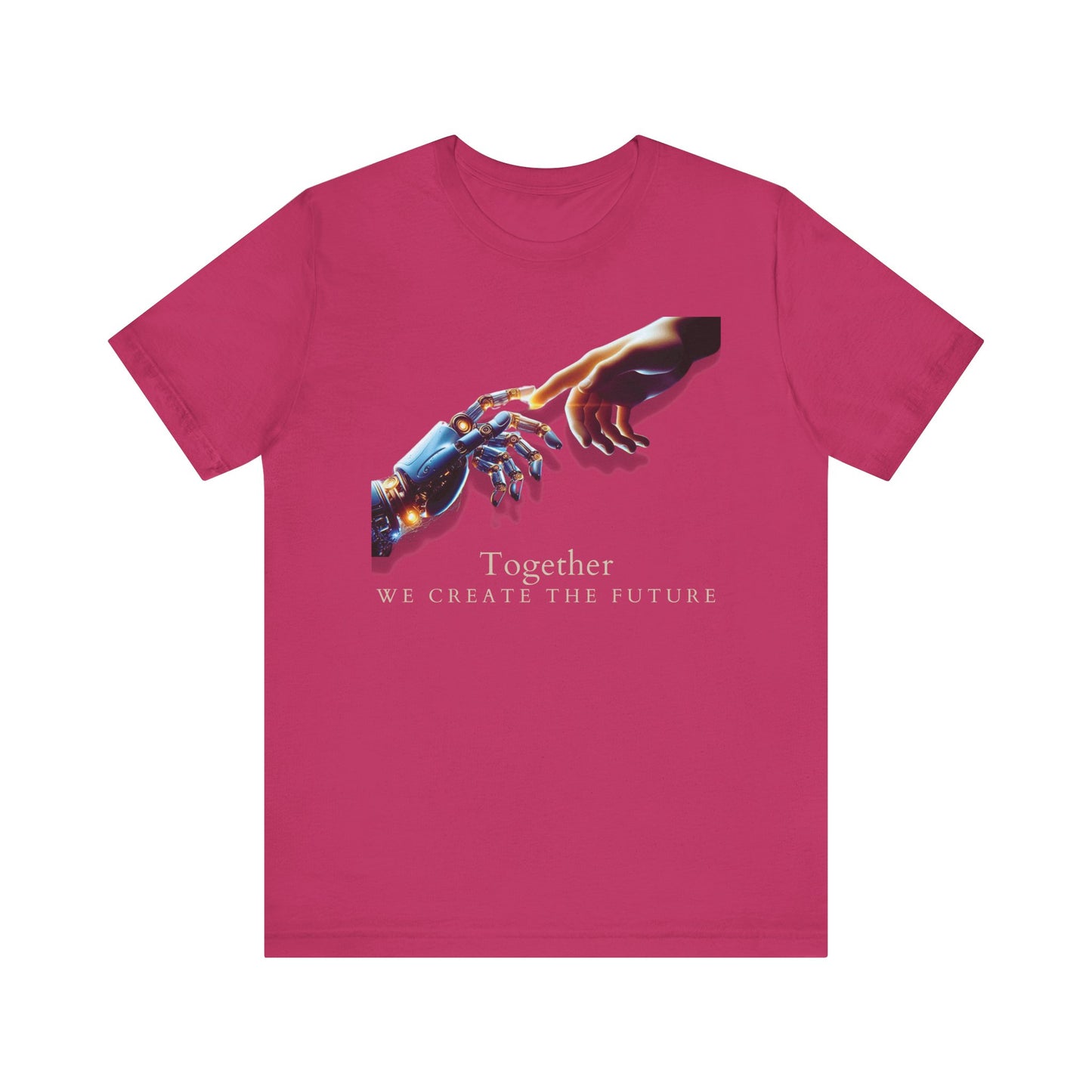 Robotic & Human Hand Touching Jersey Tee - "Together We Create the Future" - Inspirational T-Shirt - Soft, Comfortable Graphic Tee