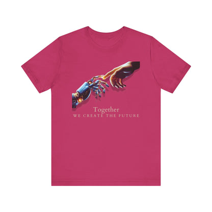 Robotic & Human Hand Touching Jersey Tee - "Together We Create the Future" - Inspirational T-Shirt - Soft, Comfortable Graphic Tee