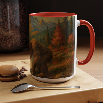 Bigfoot River Scene Mug | Autumn Wilderness Accent Coffee Mug (11oz/15oz)