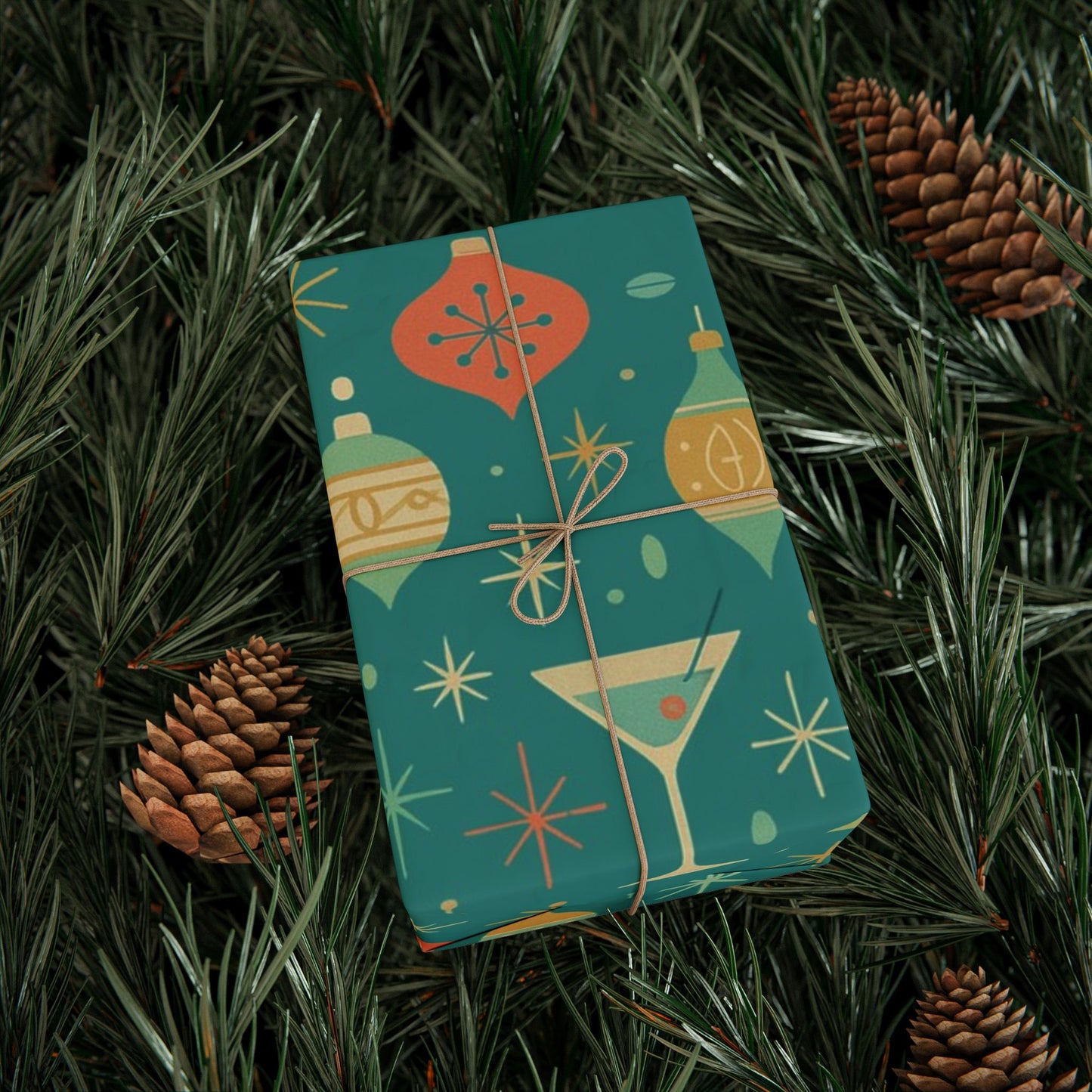 Atomic Christmas Cocktail – Mid-Century Holiday Wrapping Paper, Retro Martini Gift Wrap, 30" Roll (Matte/Gloss)