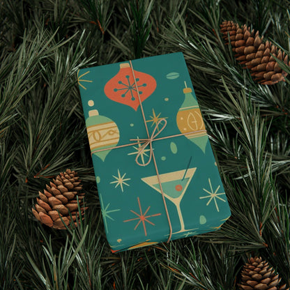 Atomic Christmas Cocktail – Mid-Century Holiday Wrapping Paper, Retro Martini Gift Wrap, 30" Roll (Matte/Gloss)