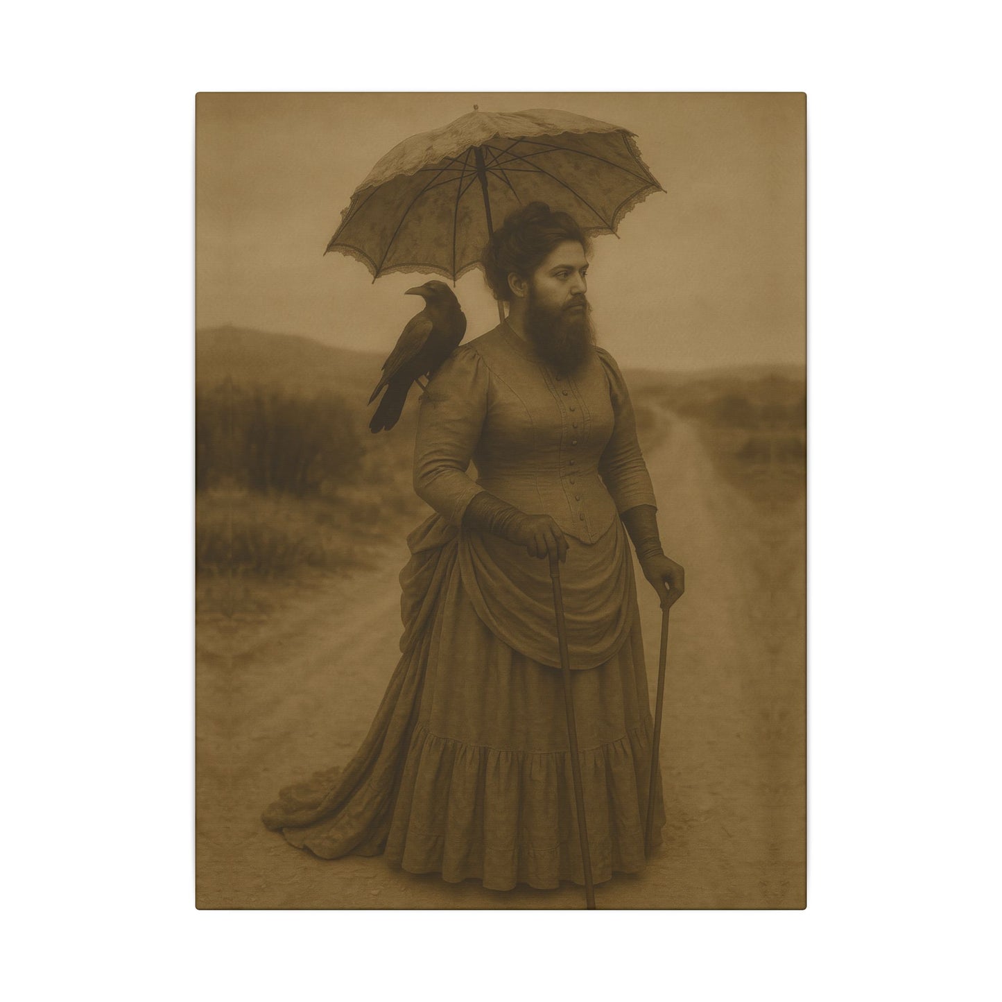 Bearded Lady with Crow – Matte Canvas Print (Gallery-Wrapped) 0.75"