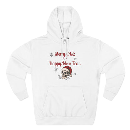 Merry Crisis & a Happy New Fear Hoodie — Gothic Christmas Skull, Premium Lane Seven Fleece (S–2XL)