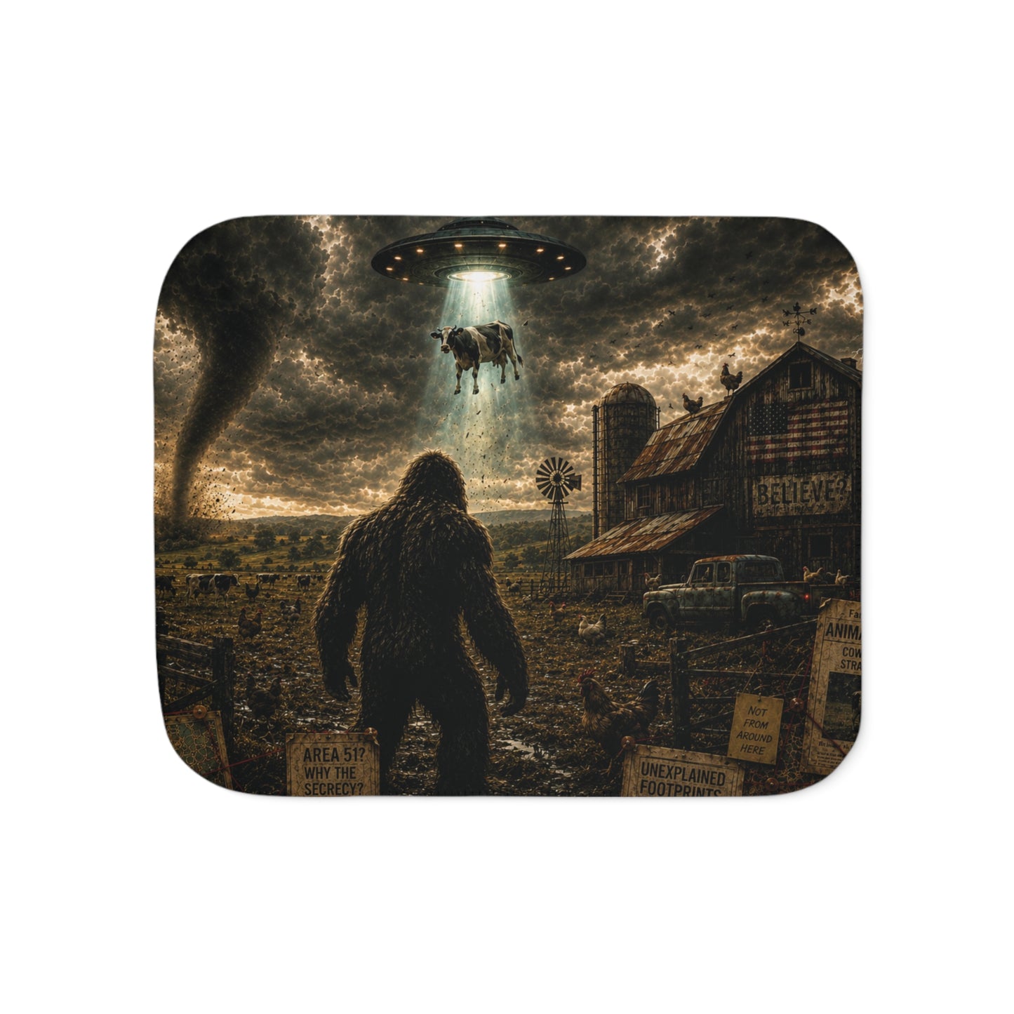 Bigfoot UFO Encounter Sherpa Fleece Blanket