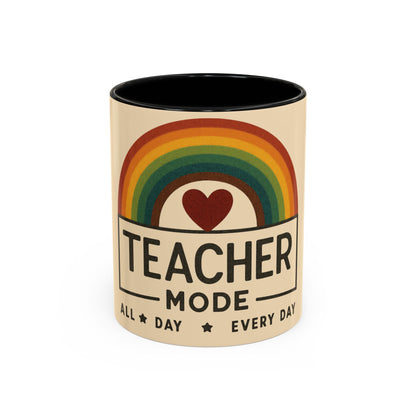 Teacher Mode – Color Accent Mug (11oz/15oz) • Rainbow Heart • Teacher Gift • Dishwasher & Microwave Safe