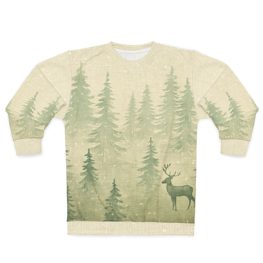 Nordic Woodlands All-Over Print Sweatshirt — Minimalist Winter Forest Scene (MMW Premium AOP Fleece)
