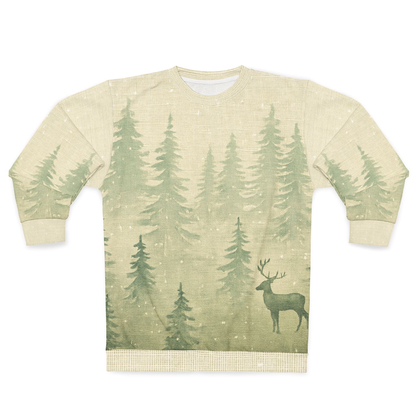 Nordic Woodlands All-Over Print Sweatshirt — Minimalist Winter Forest Scene (MMW Premium AOP Fleece)