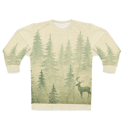 Nordic Woodlands All-Over Print Sweatshirt — Minimalist Winter Forest Scene (MMW Premium AOP Fleece)