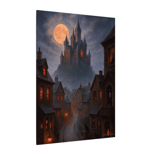 Haunted Hilltop Castle Canvas Print – Gothic Halloween Wall Art for Spooky Season Decor