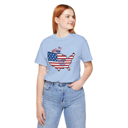 All-American USA Map & Truck Tee – Unisex Bella+Canvas Jersey Tee - 4th of July T-Shirt