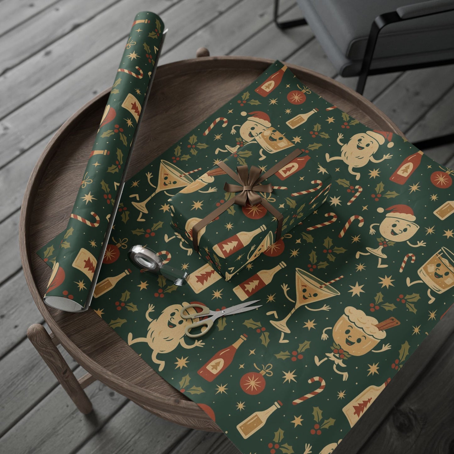 Vintage Holiday Drinks – Luxury Wrapping Paper, Retro Bar-Cart Gift Wrap, 30" Roll (Matte/Gloss)