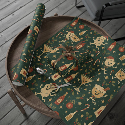 Vintage Holiday Drinks – Luxury Wrapping Paper, Retro Bar-Cart Gift Wrap, 30" Roll (Matte/Gloss)