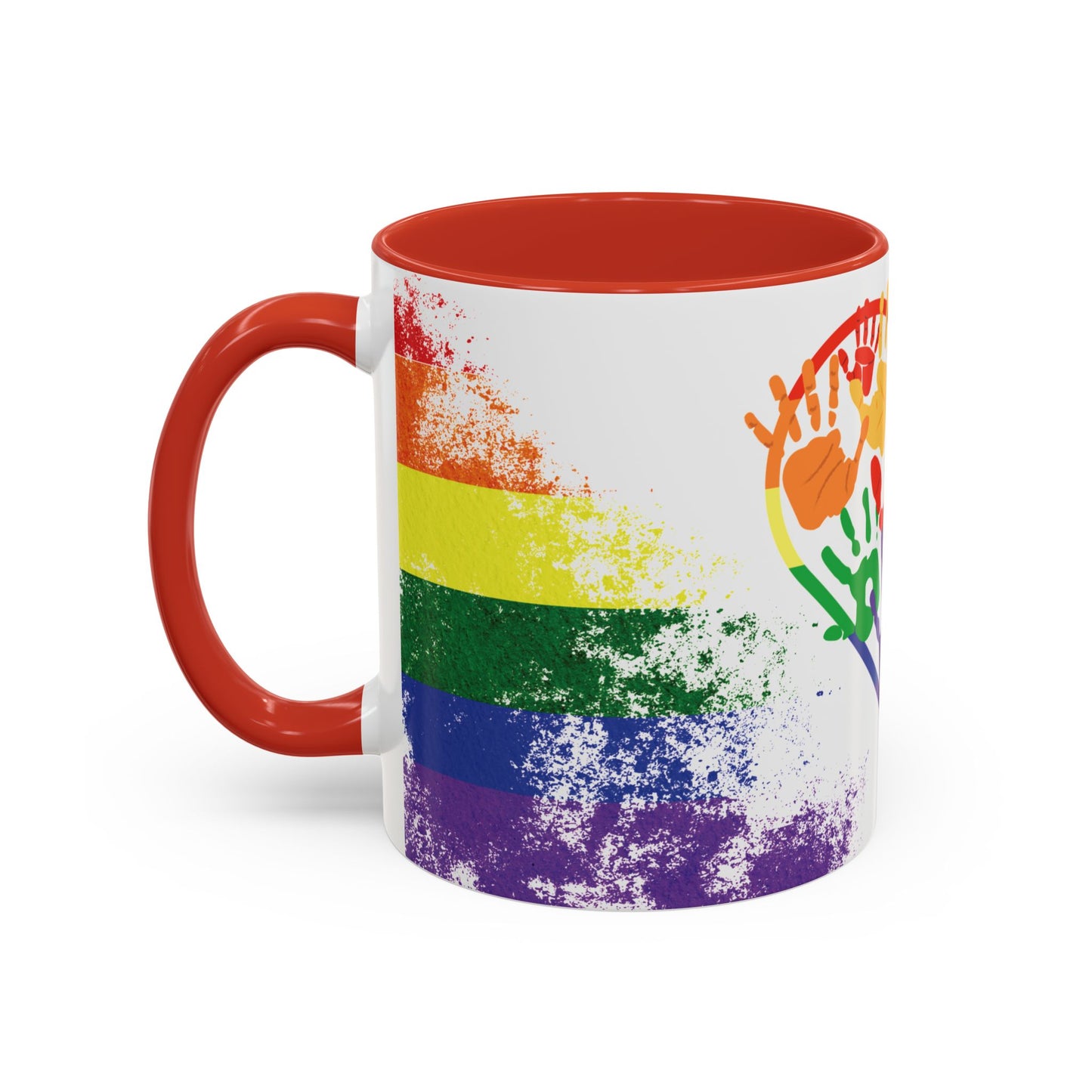 Handprint Heart Pride Mug | Rainbow Splash Ceramic Cup | 11oz & 15oz