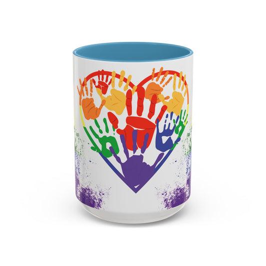 Handprint Heart Pride Mug | Rainbow Splash Ceramic Cup | 11oz & 15oz
