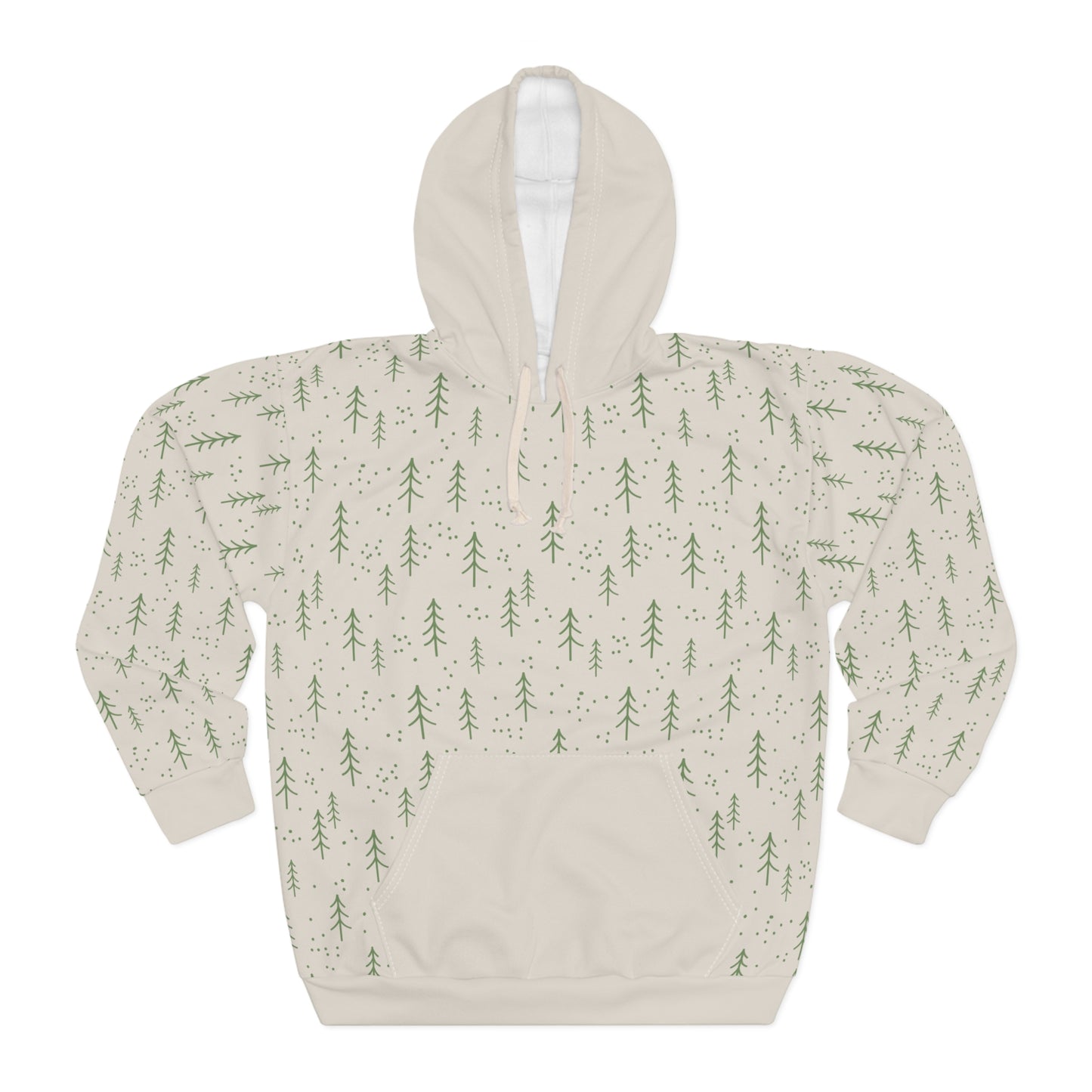 Minimalist Pine Forest AOP Hoodie – Scandinavian Winter Unisex Pullover