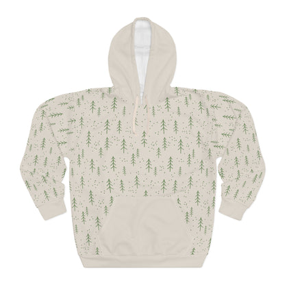 Minimalist Pine Forest AOP Hoodie – Scandinavian Winter Unisex Pullover