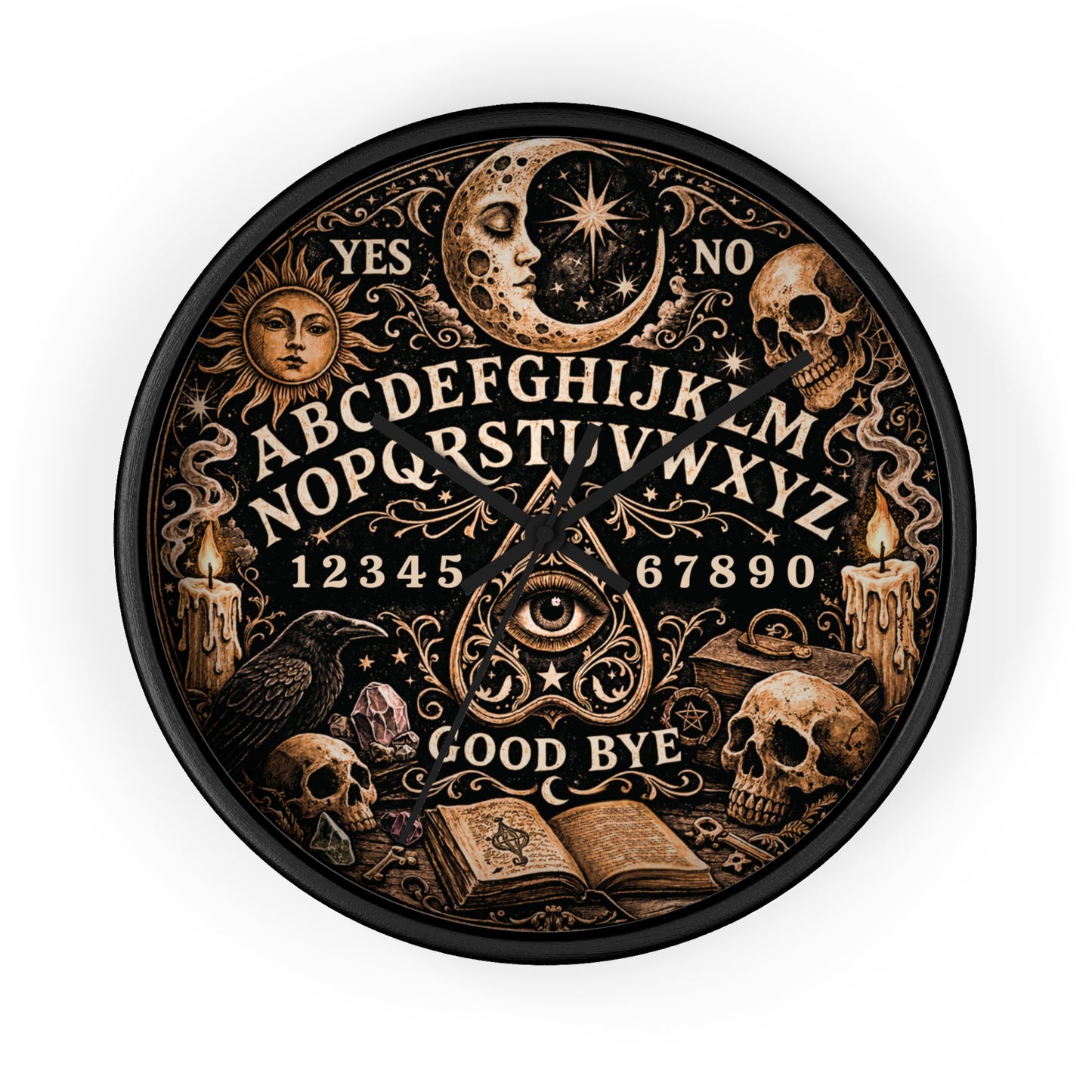 Ouija Board Wall Clock – Gothic Occult Spirit Board 10" Decor