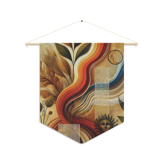 Abstract Earthflow Sun & Moon Wall Banner – Boho Cosmic Pennant | Invaluable Minutia Exclusive