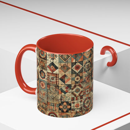 Boho Patchwork Quilt Mug | Vintage Accent Coffee Mug (11oz/15oz)