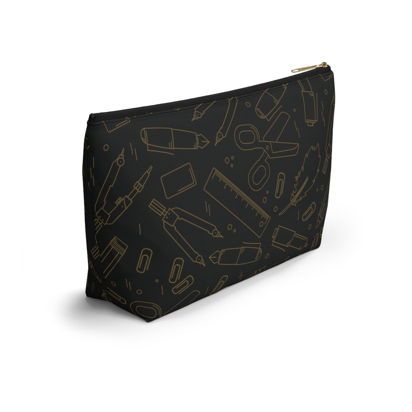 Black & Gold Artist Sketch T-Bottom Pouch • Stylish Pencil Case or Makeup Bag • Small or Large Sizes
