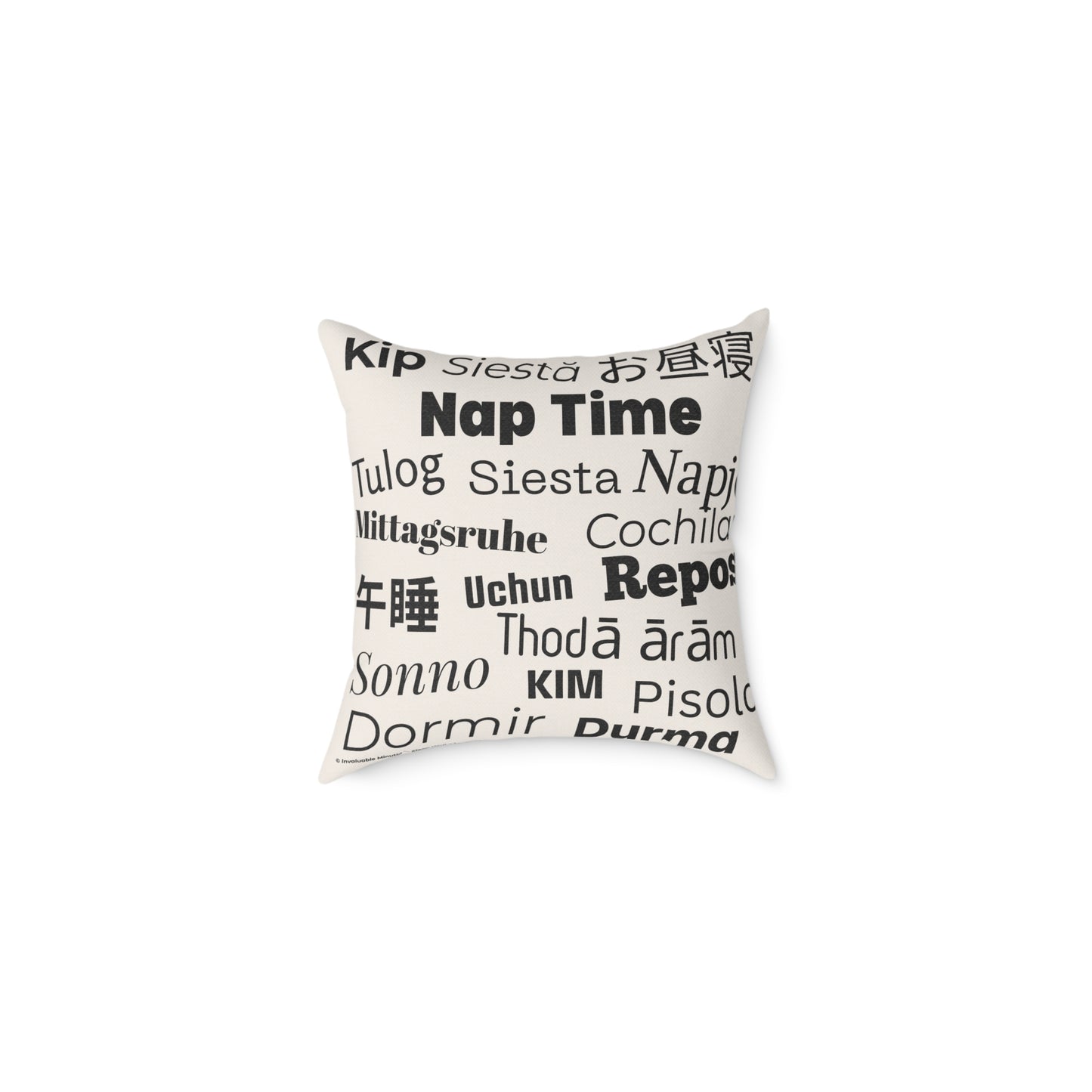 Nap Time (Multilingual) Poly Canvas Throw Pillow — Universal Language: Rest. | Premium Neutral Decorative Cushion
