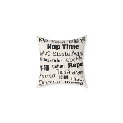 Nap Time (Multilingual) Poly Canvas Throw Pillow — Universal Language: Rest. | Premium Neutral Decorative Cushion