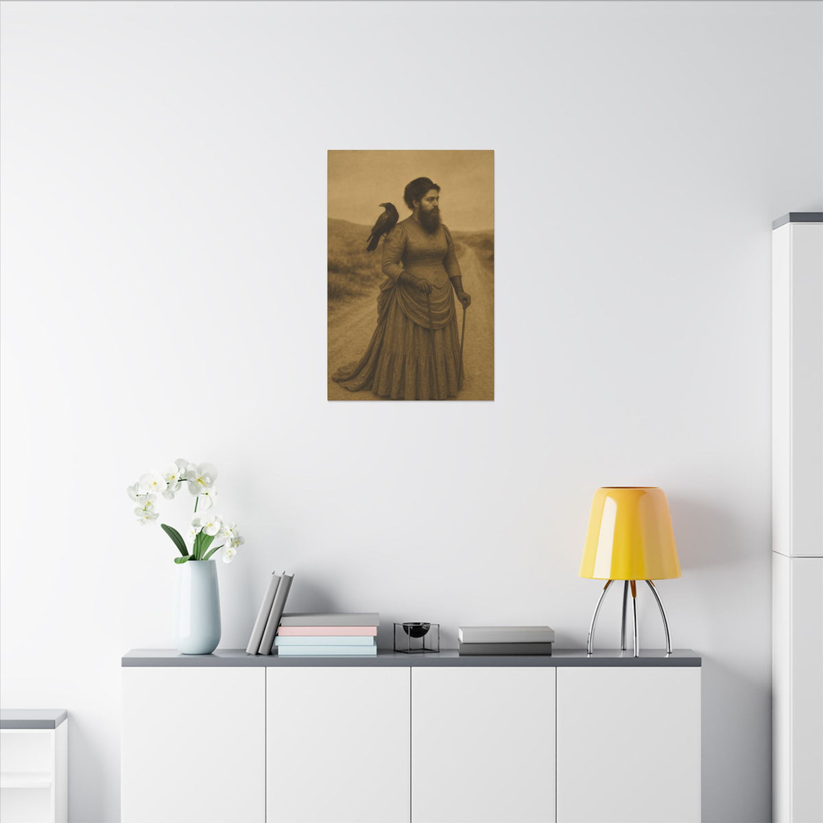 Bearded Lady with Crow – Matte Canvas Print (Gallery-Wrapped) 0.75"