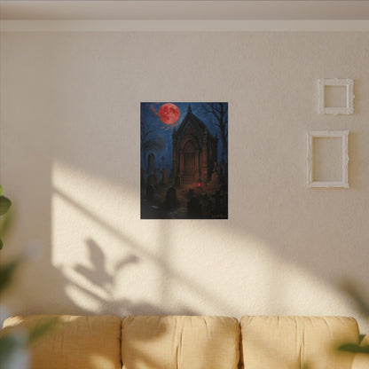 "Blood Moon Mausoleum" – Gothic Graveyard Fine Art Matte Canvas Print (Vertical)