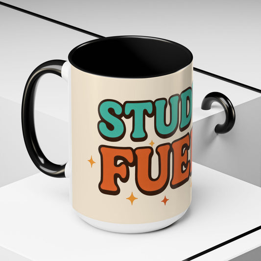 Study Fuel Color Accent Mug (11oz/15oz) – Retro Teacher/Student Coffee Cup • Back to School • Durable Ceramic