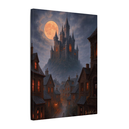 Haunted Hilltop Castle Canvas Print – Gothic Halloween Wall Art for Spooky Season Decor