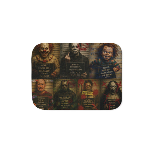 Horror Villains Mugshot Sherpa Fleece Blanket – Premium Cozy Throw, 3 Sizes, Free Worldwide Shipping