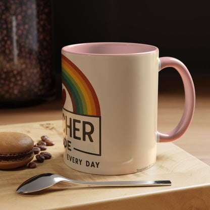 Teacher Mode – Color Accent Mug (11oz/15oz) • Rainbow Heart • Teacher Gift • Dishwasher & Microwave Safe