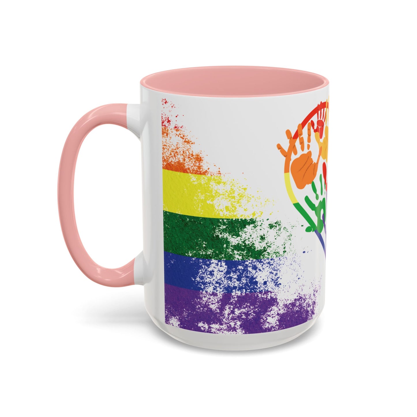 Handprint Heart Pride Mug | Rainbow Splash Ceramic Cup | 11oz & 15oz