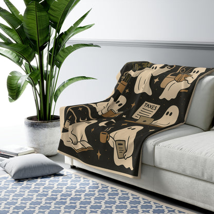 Ghost Routine Sherpa Fleece Blanket – Cozy Spooky Season Throw, Trans-Seasonal Comfort, 50"x60" or 60"x80"