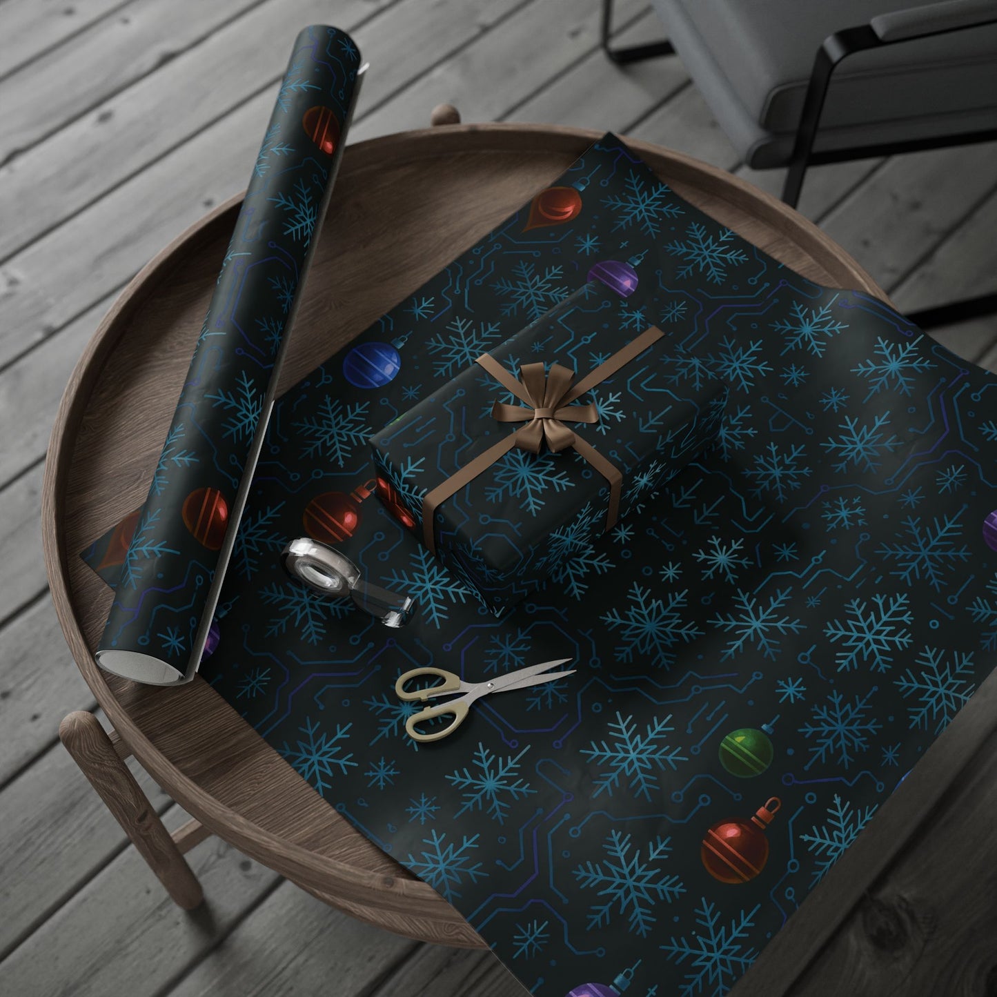 Cyber Yule Circuit – Luxury Christmas Wrapping Paper, Seamless Designer Gift Wrap, 30" Roll (Matte/Gloss)