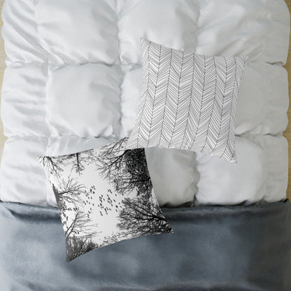 Look Up – Birds in Flight Tree Tops Silhouette Throw Pillow for Dreamers & Forestcore Souls - Canvas Throw Pillow Decor