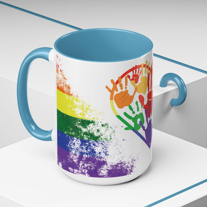 Handprint Heart Pride Mug | Rainbow Splash Ceramic Cup | 11oz & 15oz