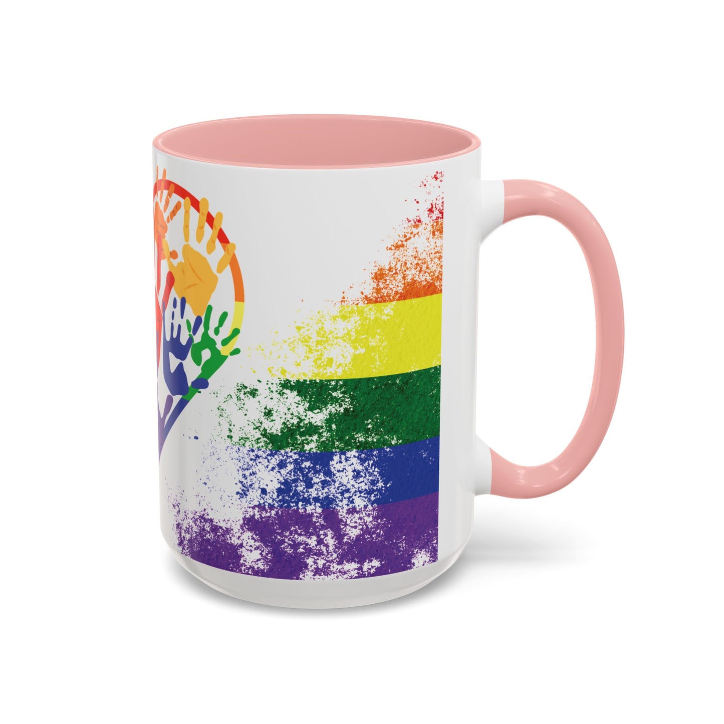 Handprint Heart Pride Mug | Rainbow Splash Ceramic Cup | 11oz & 15oz