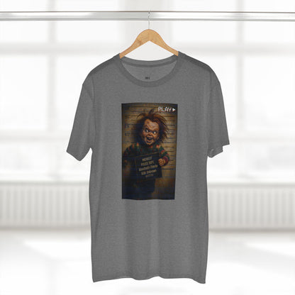 Creepy Killer Doll Mugshot T-Shirt – Halloween Horror Tee, Boutique DTG Print, Premium Cotton Tee, 90s VHS Aesthetic