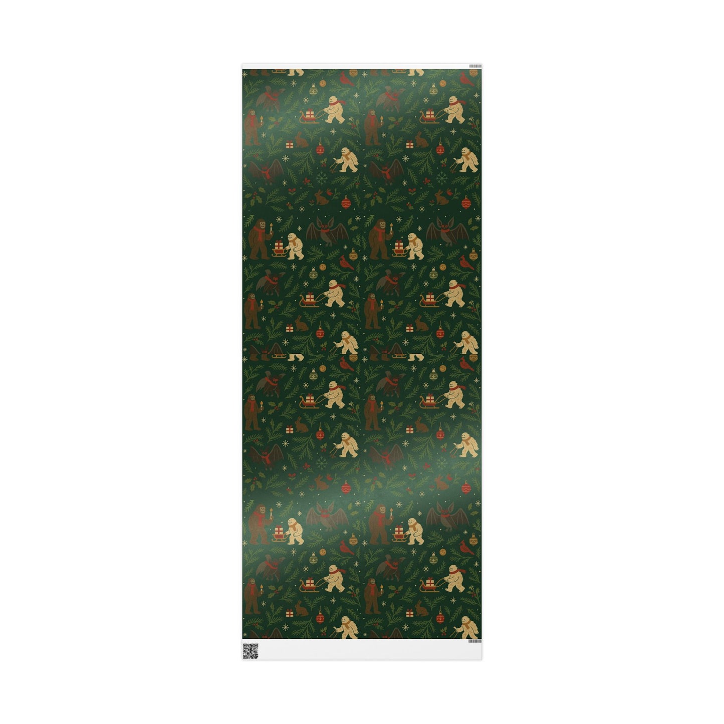 Cryptid Christmas Parade – Luxury Holiday Wrapping Paper, Folk-Art Bigfoot & Mothman Gift Wrap, 30" Roll (Matte/Gloss)