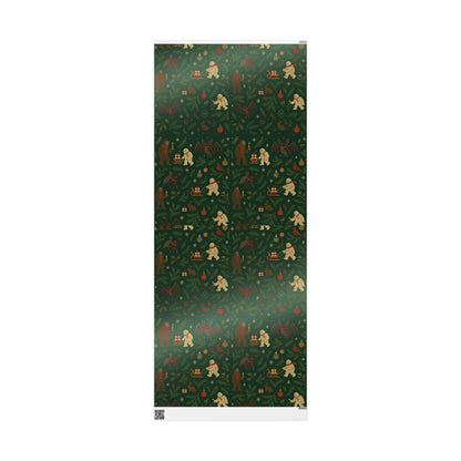Cryptid Christmas Parade – Luxury Holiday Wrapping Paper, Folk-Art Bigfoot & Mothman Gift Wrap, 30" Roll (Matte/Gloss)