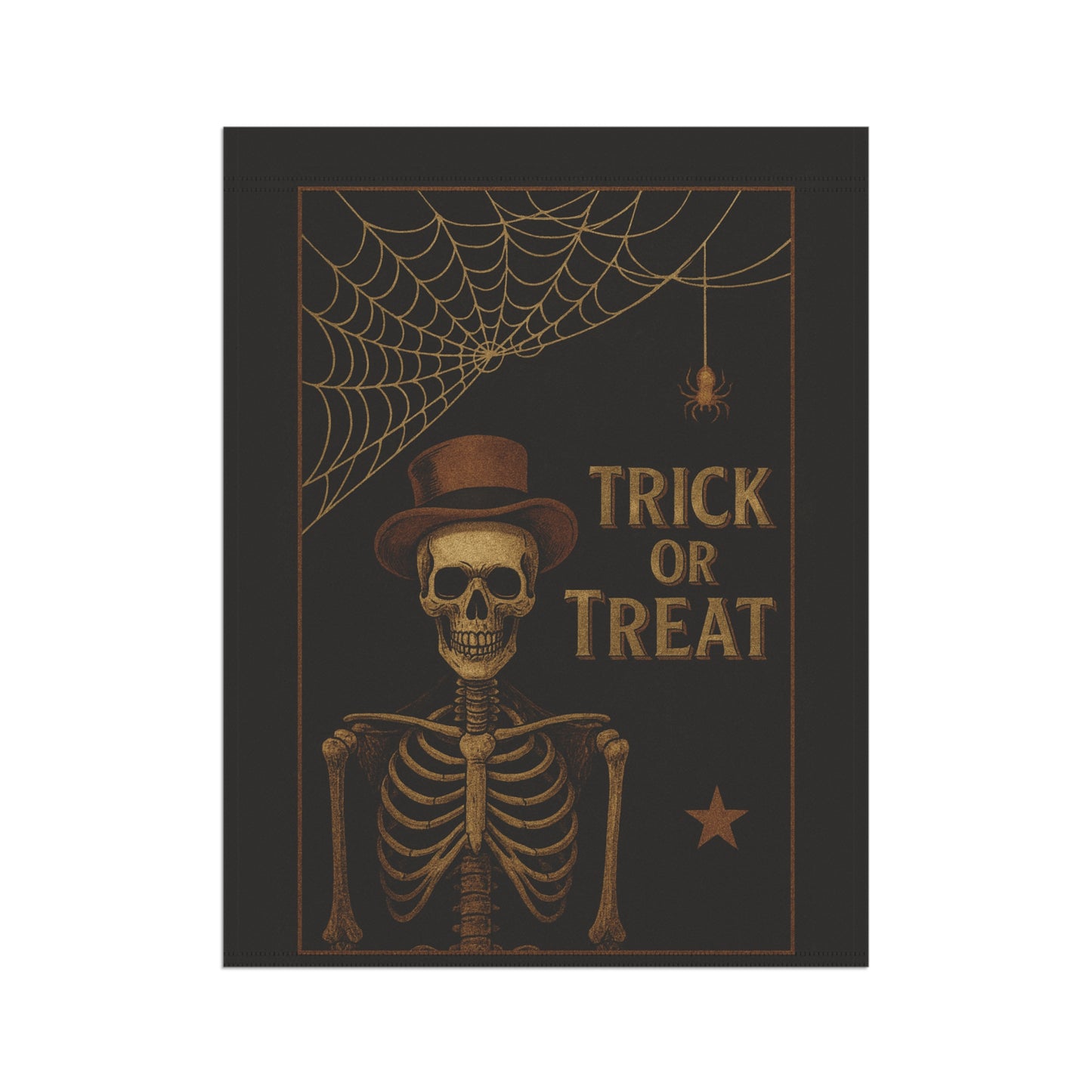 Trick or Treat Garden Flag – Skeleton in Top Hat with Spiderweb | Vintage Halloween Outdoor Banner