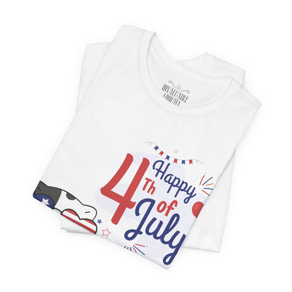 Patriotic Party Cat Tee – Happy 4th of July – Unisex Bella+Canvas Jersey Tee - 4th of July Tee